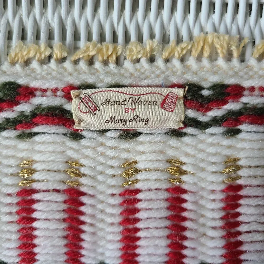 Vintage Artisan Handwoven Christmas Holiday Tapestry Table Decor Or Wall Hanging